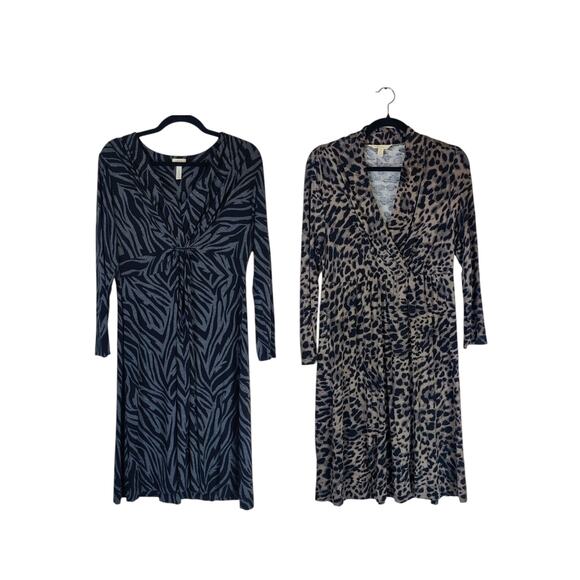 Lot of 2 Soma Animal Print Stretch Jersey Knit Midi Dresses Medium Gray Comfort - Picture 1 of 14